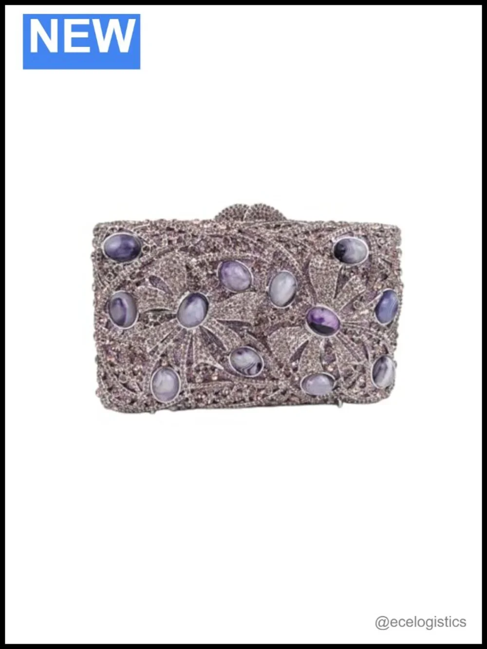 Luxury Rhinestone Agate Stone Evening Clutch Faux Leather Wedding Purse